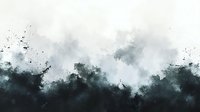 Abstract dark watercolor splash on white background, creating moody atmospheric effect with black ink splatters transitioning to misty gray tones.