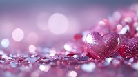 Pink glittery heart-shaped decorations with sparkling bokeh lights creating romantic Valentine's Day or wedding celebration atmosphere for love-themed designs.
