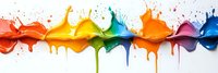 Vibrant rainbow paint splashes and drops in sequence on white background, colorful liquid art with dynamic motion and splatter effect for creative design.
