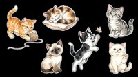 Cute kittens and cats in various playful poses isolated on transparent background. Ready for t-shirt designs, stickers, clipart, sublimation, print-on-demand products and digital crafts.