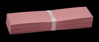 Stack of rose pink business cards or cardstock sheets bound with gray band, isolated on transparent background. Ready for print-on-demand, sublimation, stationery design, and branding projects.