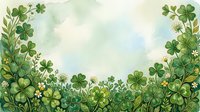 Watercolor shamrock border frame with green clover leaves and small flowers on soft background, copy space for St. Patricks Day designs.