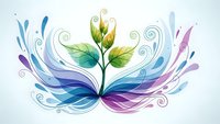 Watercolor floral design with flowing swirls in blue and purple tones on white background for decorative projects and artistic applications.