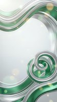 Abstract green and silver swirls with flowing curves and spiral elements on light background for modern design projects.