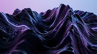 Smooth flowing waves of dark purple and blue liquid metal create an abstract landscape with glossy, undulating surfaces and dramatic lighting effects.