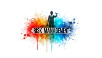 Business professional silhouette with risk management text on colorful watercolor splash background for corporate presentations and financial planning.