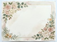 Vintage floral frame with roses, peonies, and botanical foliage in soft watercolor tones. Blank center space ideal for wedding invitations, greeting cards, and stationery designs.