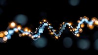 Glowing digital wave visualization with bokeh light effects on dark background shows data flow and technology concept in modern abstract style.
