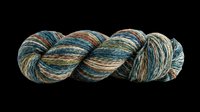 Twisted yarn skein with multicolor strands in teal, gold, and brown tones, isolated on transparent background. Ready for crafting, knitting, crochet projects, design mockups, and print-on-demand products.