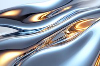 Flowing metallic chrome waves with golden light reflections create dynamic abstract background pattern with smooth liquid-like surface texture and glossy highlights.