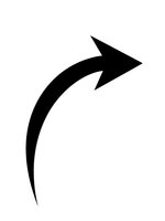 Black curved arrow pointing right on white background isolated for web design, presentations and user interface elements.