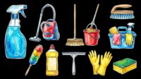 Cleaning supplies collection isolated on transparent background, ready for t-shirt designs, clipart, stickers, print-on-demand products, sublimation and digital crafts.