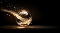 Glowing golden energy sphere with dynamic light trails and particles floating in dark space, creating magical atmospheric effect. Suitable for fantasy designs.