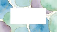 Watercolor abstract background with flowing organic shapes in blue green purple tones and blank white space for text or design elements.
