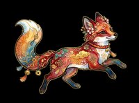 Ornate fox with decorative patterns and jeweled details, isolated on transparent background. Ready for t-shirt design, clipart, stickers, sublimation, and print-on-demand products.
