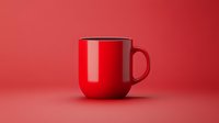 Red ceramic mug on red background with soft shadow, minimalist product photography for branding and commercial design projects.