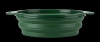 Collapsible silicone bowl in forest green with dual handles, isolated on transparent background. Ready for product mockups, e-commerce, kitchenware catalogs, print-on-demand designs, and promotional materials.