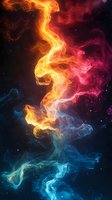 Vibrant cosmic nebula with swirling flames of orange, red, and blue against dark space background, creating dramatic celestial artwork for science publications.