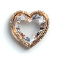 Luxury heart-shaped crystal gemstone with rose gold setting and diamond accents isolated on white background for jewelry design and romantic concepts.