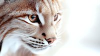 Tabby cat with striking amber eyes gazing directly at camera against soft white background, suitable for pet care, veterinary, and animal wellness marketing materials.