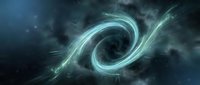Swirling cosmic energy vortex with glowing turquoise spiral against dark nebula clouds creating mystical space atmosphere for sci-fi and fantasy projects.