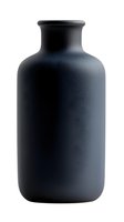 Matte black ceramic vase with narrow neck on white background, minimalist modern design isolated for easy integration into creative projects.