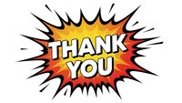 Comic book style thank you explosion burst with bold white letters on vibrant orange and yellow gradient background isolated on white for graphic design.