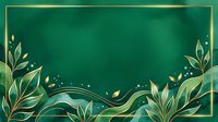 Elegant emerald green background with golden leaf ornaments and decorative frame border, suitable for luxury invitations, greeting cards, and premium design projects.