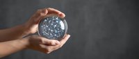 Hands protecting glowing network sphere with connected dots representing global communication, technology protection, and digital connectivity solutions.