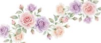 Watercolor roses in soft pink and purple tones with green leaves on white background, floral arrangement for wedding invitations and romantic designs.