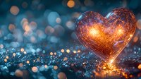 Glowing heart shape with magical sparkles against blurred blue bokeh background, creating romantic and dreamy atmosphere. Suitable for Valentine's designs.