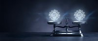 Vintage balance scale with ornate snowflake decorations on dark blue background for winter holiday themes and festive seasonal designs.
