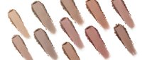 Makeup foundation concealer swatches in nude beige brown tones on white background for cosmetic beauty product testing and color matching.