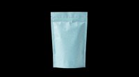 Light blue kraft paper pouch with resealable top, isolated on transparent background. Ready for packaging design, product mockups, e-commerce graphics, print-on-demand, and retail packaging templates.
