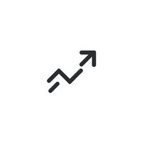Black upward trending line graph icon with arrow showing growth on white background, isolated for business presentations and financial reports.