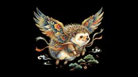 Mythical winged creature with ornate feathered wings and decorative patterns, isolated on transparent background. Ready for t-shirt design, clipart, stickers, sublimation, and print-on-demand products.