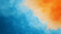 Vibrant abstract watercolor background featuring dramatic blend of deep turquoise blue transitioning into warm orange and peach tones, creating atmospheric cloudlike effect.