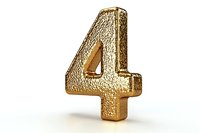 Golden metallic number four with textured surface and soft shadow on white background, isolated design element for anniversary or ranking projects.