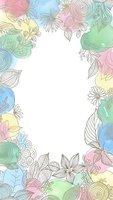 Watercolor floral frame with hand drawn botanical elements and pastel rainbow colors on white background for spring design projects.