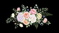 Floral arrangement with pink roses, lavender hydrangeas, and green foliage isolated on transparent background. Ready for t-shirts, stickers, clipart, sublimation, and print-on-demand designs.