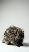 North American porcupine with sharp quills sitting on white background, isolated wildlife rodent mammal for educational and nature design projects.