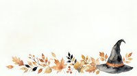 Watercolor witch hat with autumn leaves and branches isolated on white background, suitable for fall designs, greeting cards, and seasonal graphics.