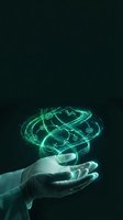 Human hands holding glowing green holographic brain with neural network connections and digital circuits on dark background for AI technology concepts.