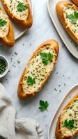 Freshly baked Georgian khachapuri cheese-filled bread boats garnished with herbs on marble surface for authentic cuisine and restaurant menu concepts.