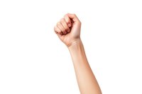 Raised female fist showing power, strength and protest gesture isolated on white background, ready for design use in social activism concepts.