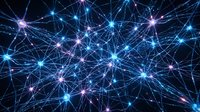 Digital neural network with glowing blue and purple nodes connected by bright lines on dark background for technology and artificial intelligence concepts.