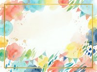 Watercolor floral frame with colorful abstract flowers, leaves, and bunting flags on cream background. Isolated design element suitable for invitations, greeting cards, and social media graphics.