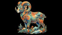 Decorative ram with ornate patterns and swirling designs, isolated on transparent background. Ready for t-shirt designs, clipart, stickers, sublimation, print-on-demand products and digital crafts.