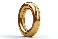 Metallic gold number zero with smooth reflective surface and curved design isolated on white background, suitable for typography and graphic design projects.