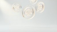 Transparent glass spheres with balance scale symbols floating against neutral background, representing justice, law, equality, and legal concepts for design projects.